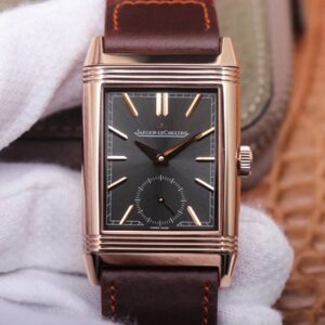 Jaeger LeCoultre Reverso Tribute Double-sided Double Time Zone Flip MG Factory Rose Gold Black Dial Replica Watch